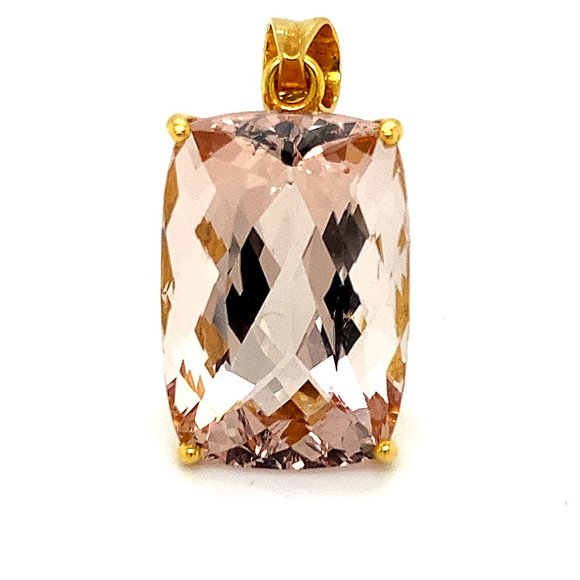 Certified Morganite 25.90ct Solid 18K Gold Pendant - Picture 1 of 9